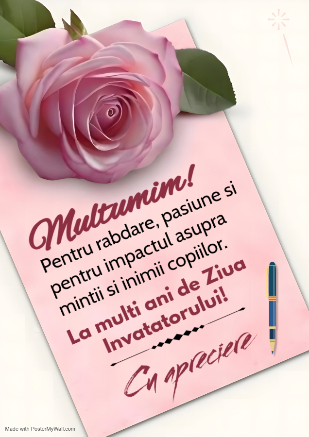 Felicitare roz de ziua invatatorului