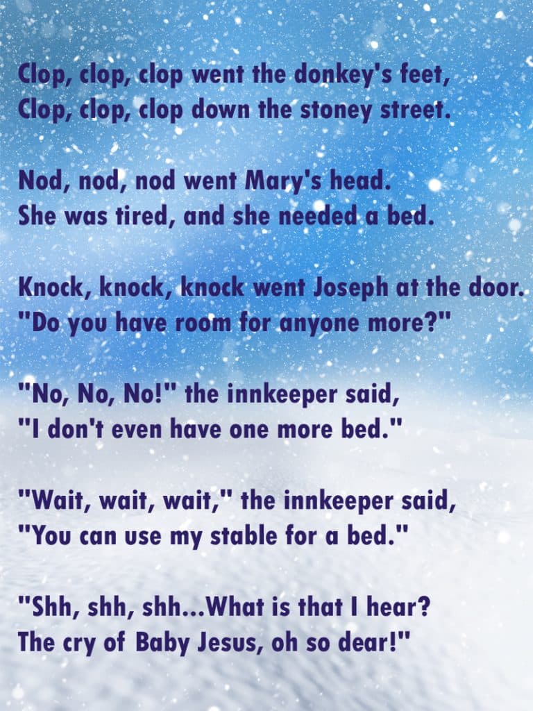 versuri ale unei poezii in engleza de Craciun despre pruncul iisus pe fundal cu gheata si fulgi de nea