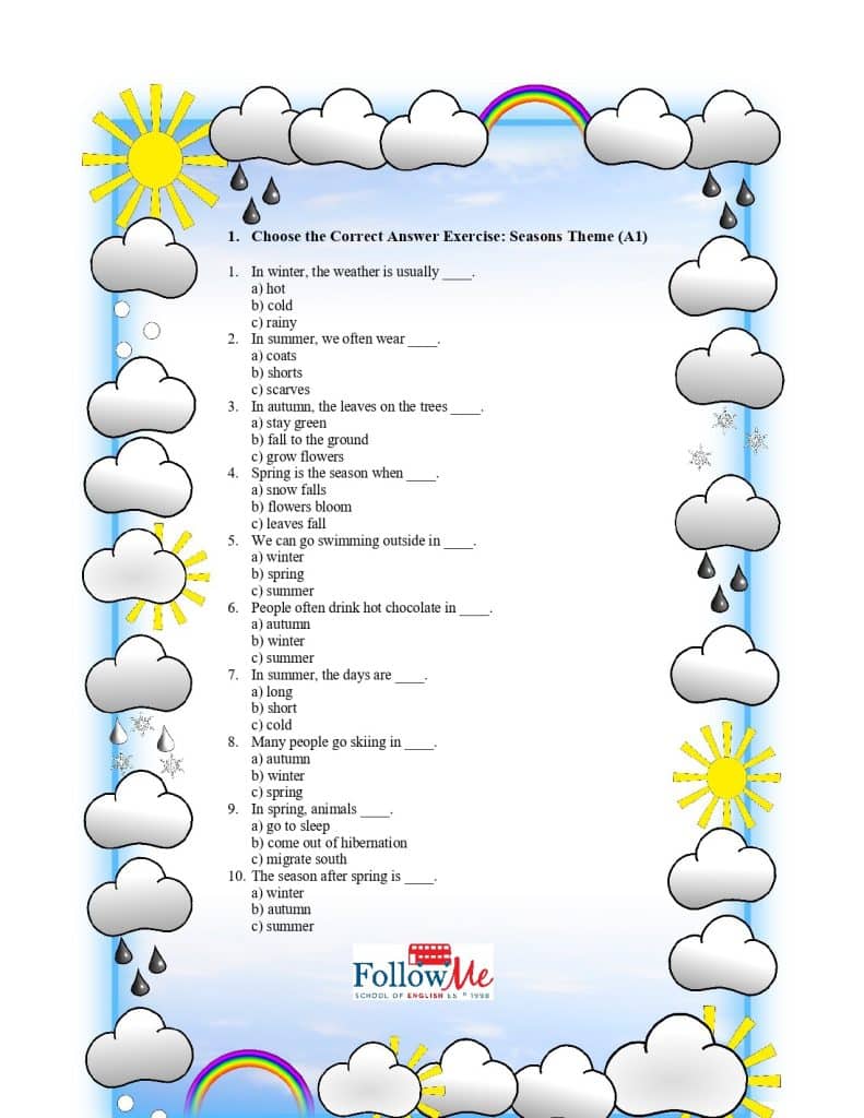 Exercitiu de vocabular cu anotimpuri in engleza A1