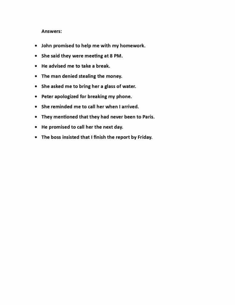 Fisa cu raspunsuri la exercitiul FollowMe cu vorbirea indirecta, nivel B2