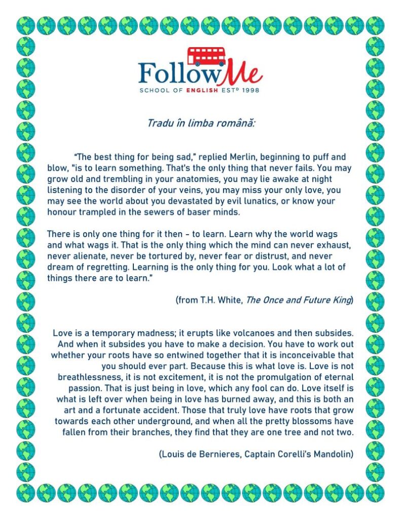 fisa de lucru FollowMe cu doua texte in limba engleza cu cerinta de a fi traduse in romana