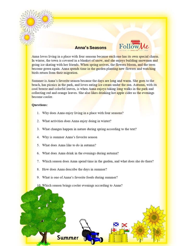 Exercitiu vocabular anotimpuri in engleza A2