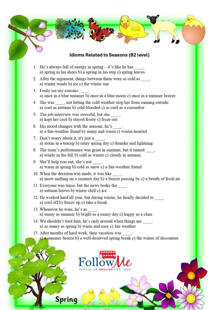 Exercitiu vocabular anotimpuri in engleza B2