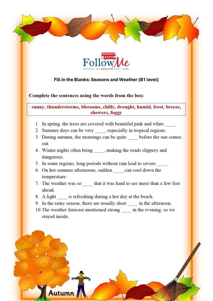 Exercitiu vocabular anotimpuri in engleza B1