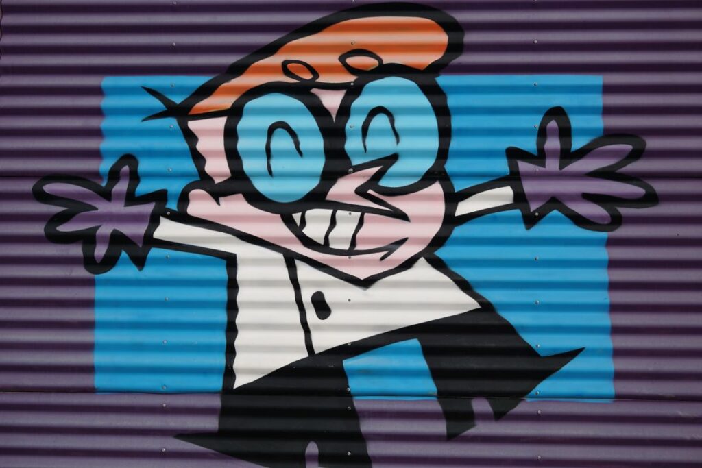 Grafitti cu eroul de desene animate Dexter de pe Cartoon Network