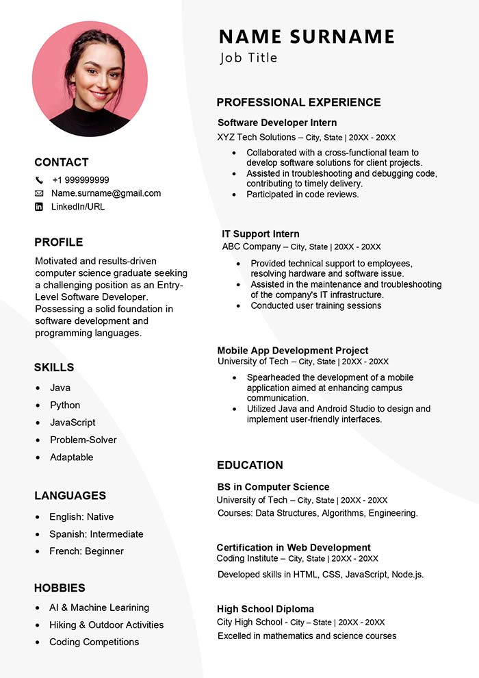 model de CV in engleza pentru un absolvent