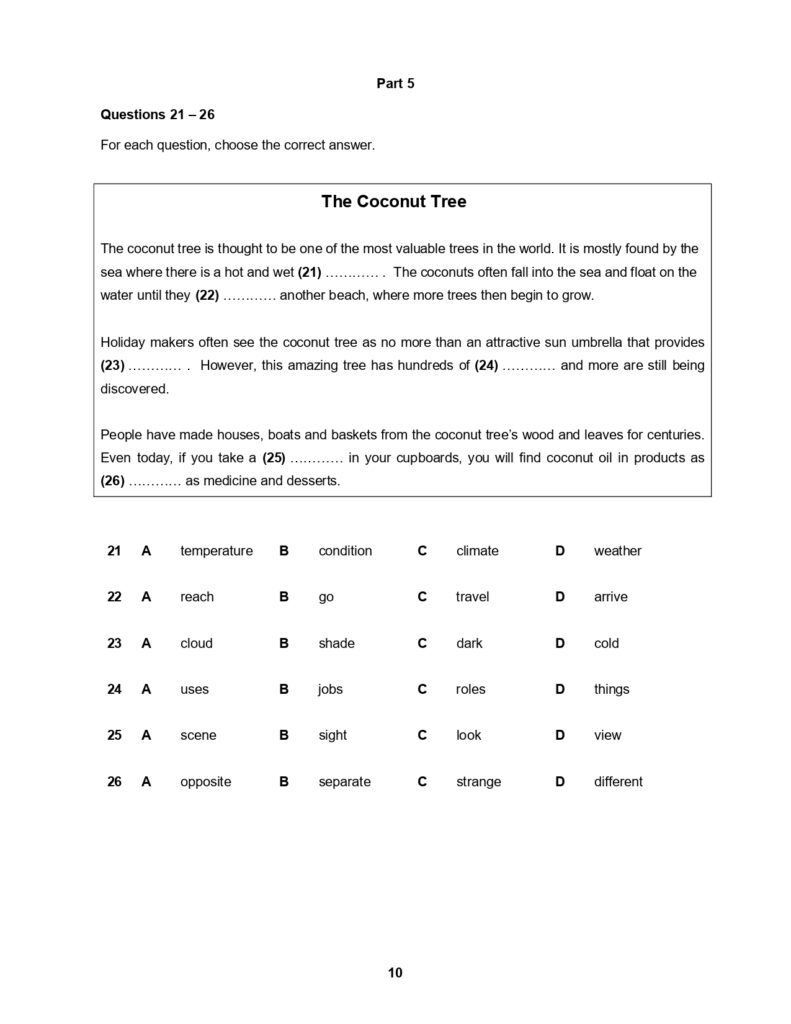 Subiect examen Cambridge B1 Preliminary - proba de Reading.